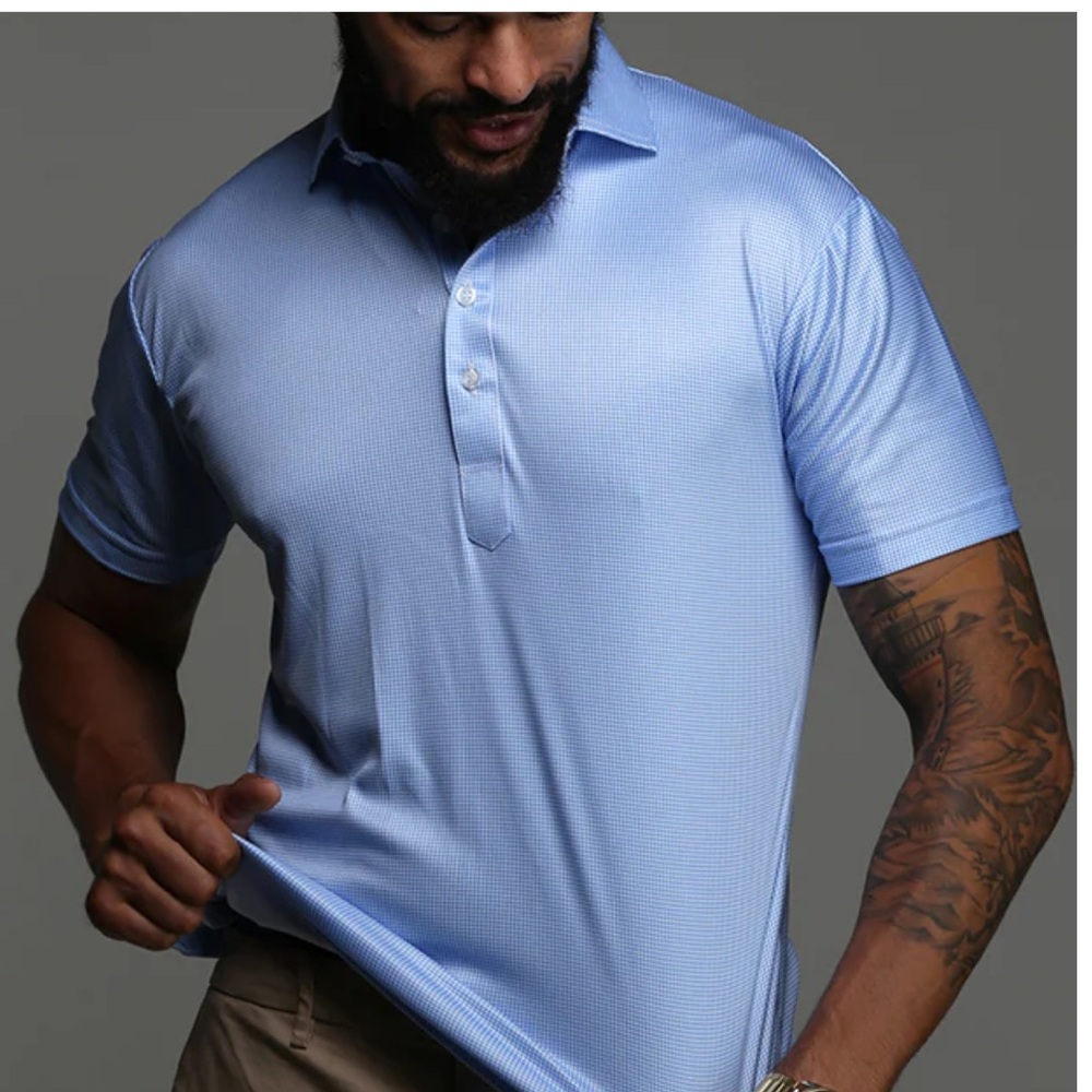Collars & Co The Original Dress Color Polo in Blue Houndstooth NWT